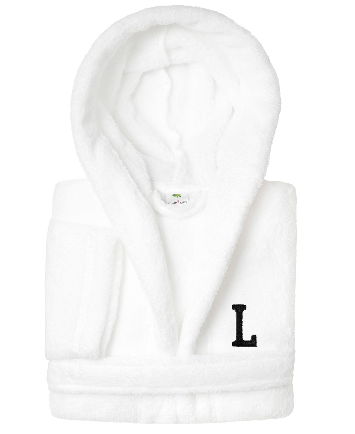 Linum Home Personalized Kids Super Plush Hooded Bathrobe In White,black L