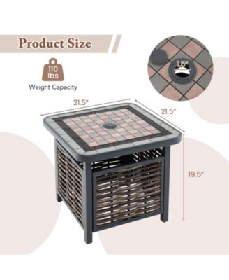 21.5 Inches Outdoor PE Rattan Side Table Square End Table with Umbrella Hole