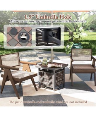 21.5 Inches Outdoor PE Rattan Side Table Square End Table with Umbrella Hole