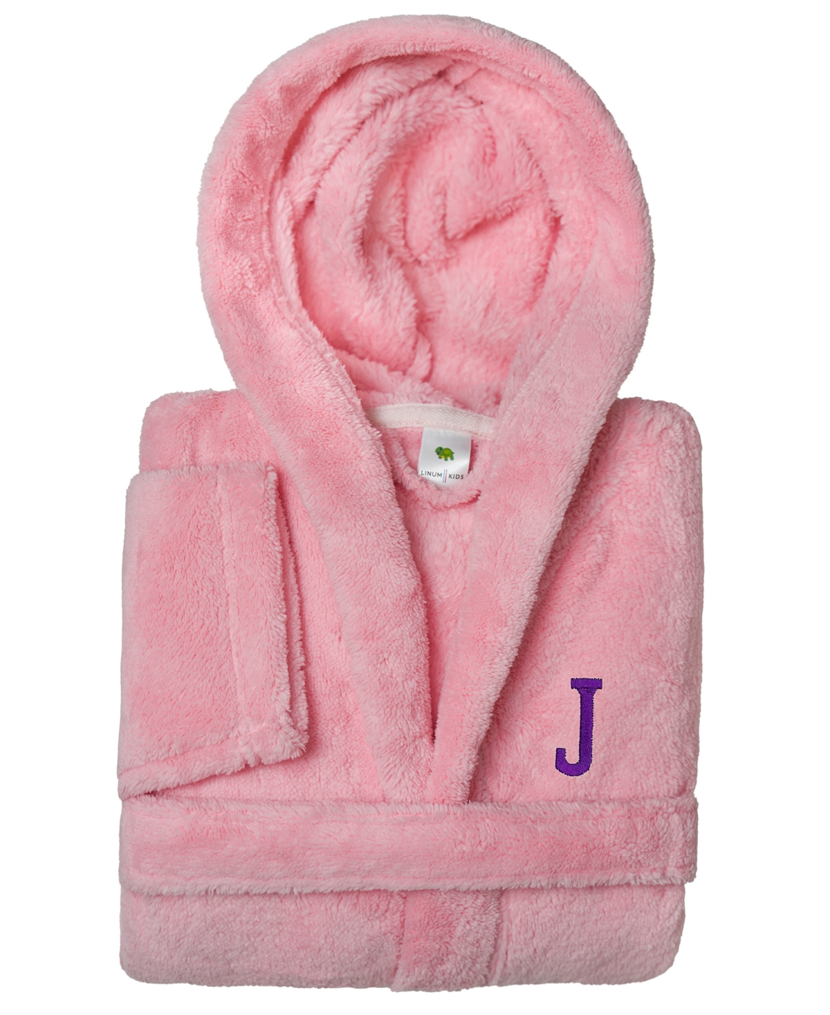 Linum Home Personalized Kids Super Plush Hooded Bathrobe In Pink,purple J