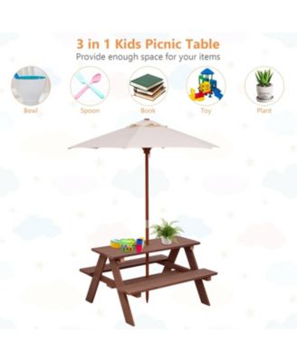 Outdoor 4-Seat Kid's Picnic Table Bench with Umbrella