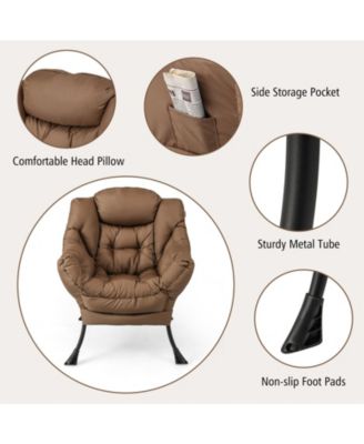 Modern Accent Sofa Chair with Folding Footrest and Side Pocket