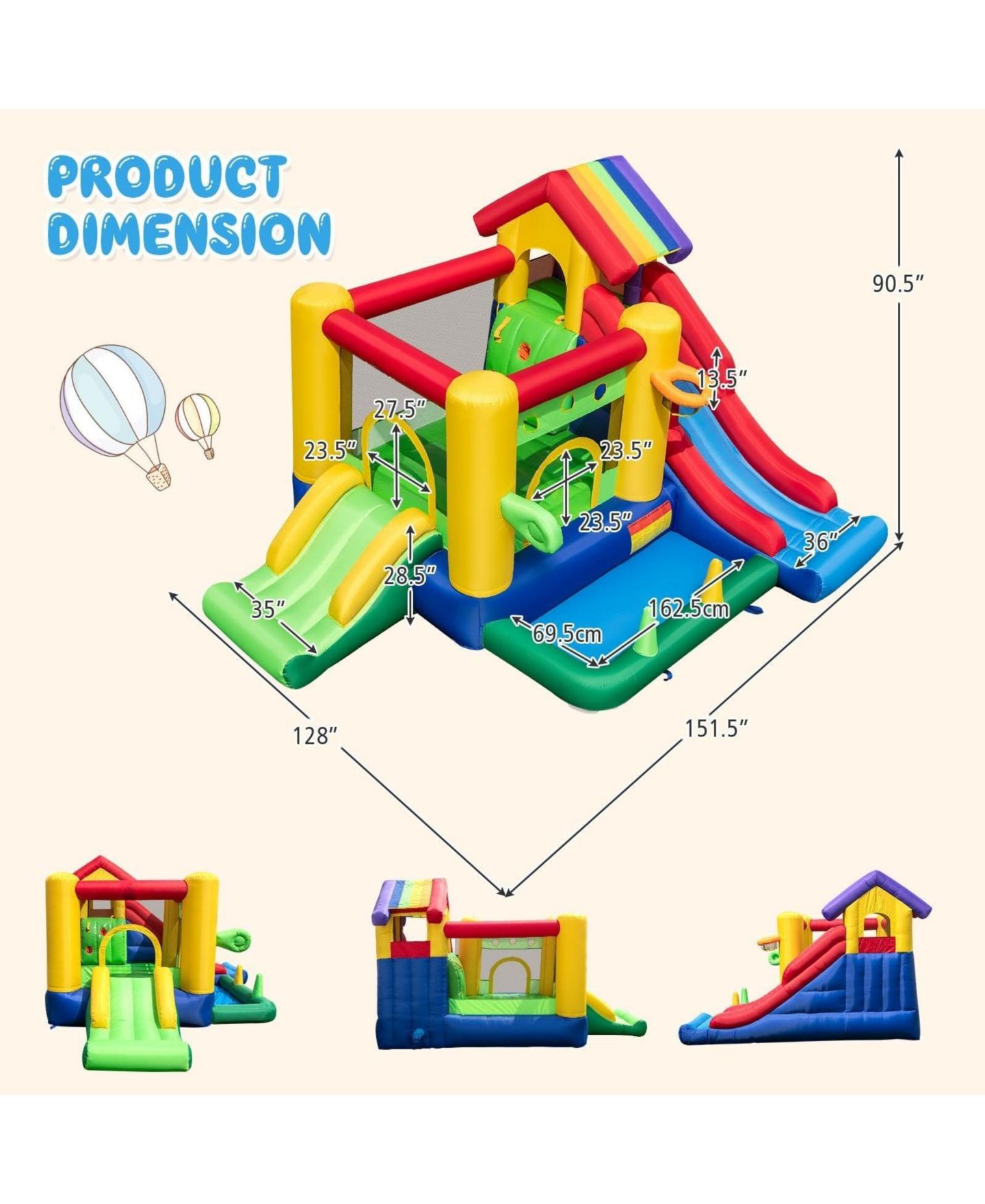 Детские игрушки GOUUN Inflatable Bounce Castle with Double Slides and 735W Blower, цвет: Жёлтый — фото 3