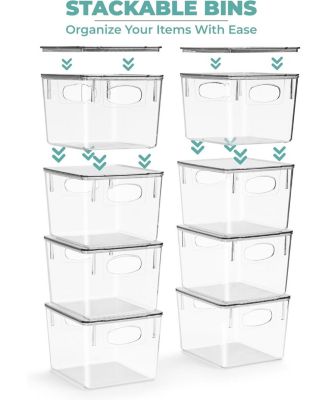 2 Pack Small Clear Storage Bins with Handles and Lids