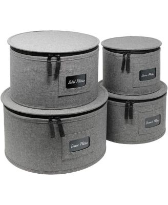 4-Piece Stackable Plate Carrier Set for Dinnerware, Plate Organization and Storage with Felt Plate Protector