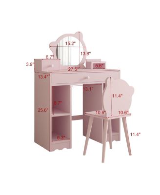 Kids Wooden Play Vanity Set with Vanity Table, Mirror