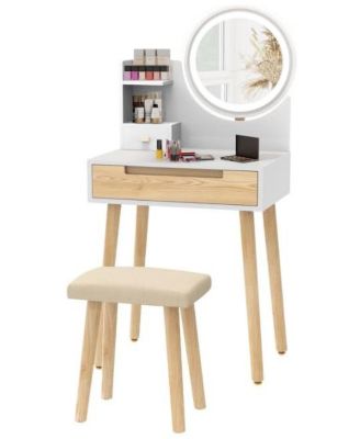 Vanity Desk with Stool - Makeup Table with Touch Light Mirror