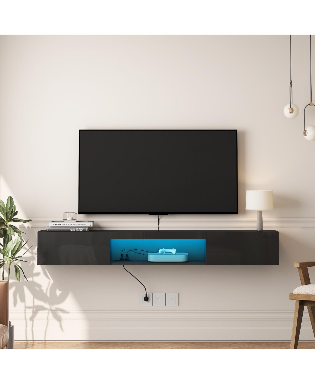 Slickblue Modern Floating Wall-Mounted Tv Stand with 20 Color LEDs and Storage for Stylish Living Rooms