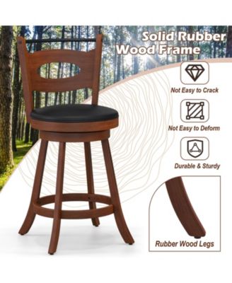 Set of 4 360° Swivel Bar Stools Dining Chairs Rubber Wood Leather Padded Seat Brown & Black