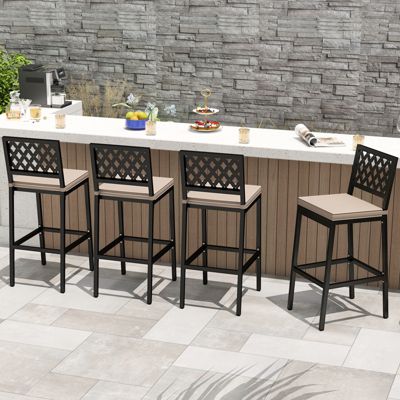 4 PCS Outdoor Bar Stools 27   Counter Height Barstools w/ Removable Cushions