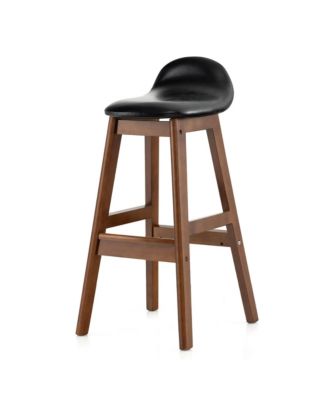 Set of 4 Upholstered PU Leather Barstools 27.5'' Wooden Dining Chairs Black & Brown