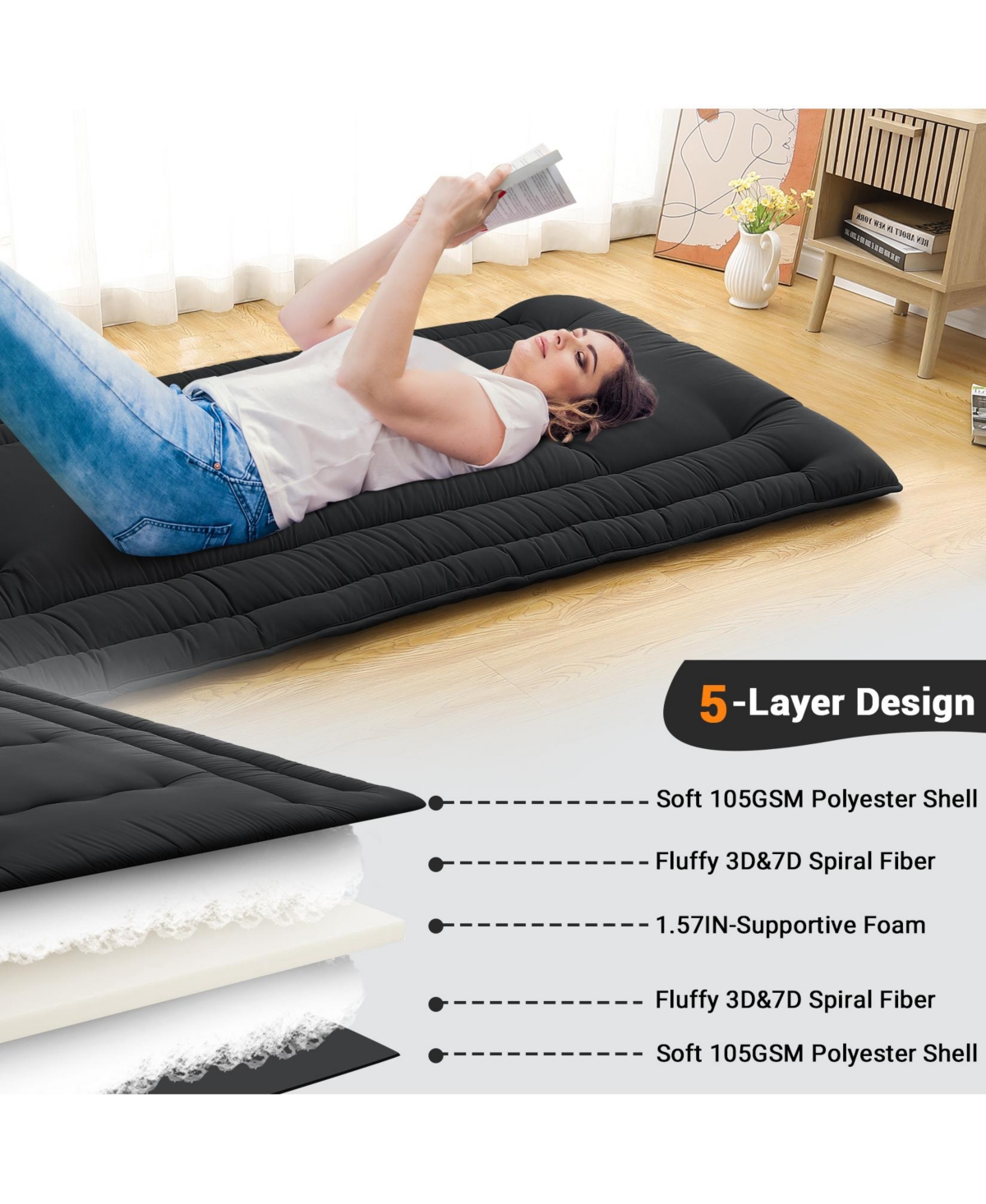 gaomon Japanese Floor Mattress Twin, Foldable Futon, Thick Sleeping Pad & Portable Camping Mattress, for Living Room Guest