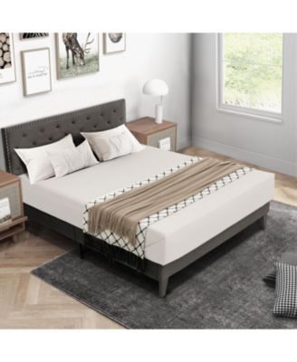 Queen Size Upholstered Platform Bed with Tufted Headboard-Queen Size