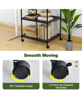 3 Tier Printer Stand Rolling Fax Cart with Adjustable Shelf and Swivel Wheels