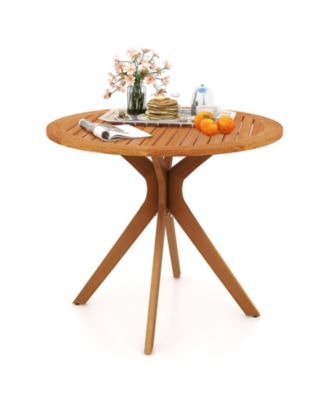 35.5 Inch Patio Wood Dining Table with Slatted Tabletop and Curved Legs