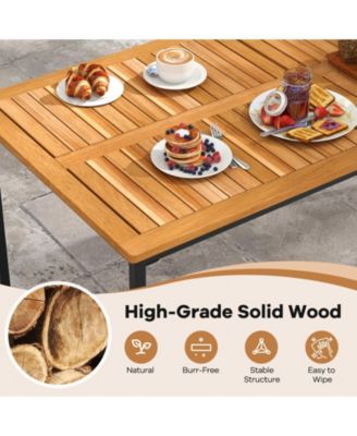 Acacia Wood Dining Table for 6 People with Slatted Tabletop and Umbrella Hole