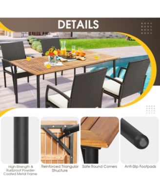 Patio Acacia Wood Dining Table with Umbrella Hole and Metal Legs