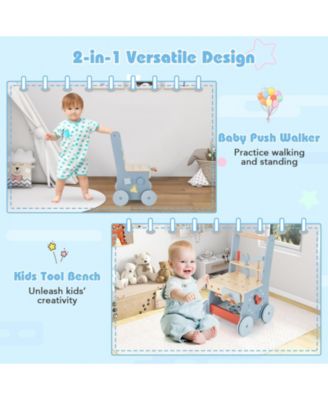 2-in-1 Toddler Wooden Baby Push Walker with Multi-Activity Center