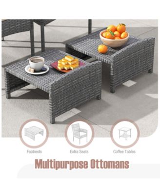 5 Pieces Patio Conversation Set with Soft Cushions and Ottomans