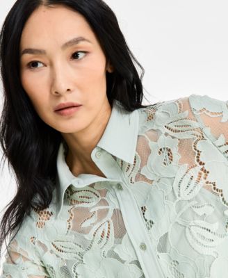 Women's Floral-Lace Button-Front Shirt