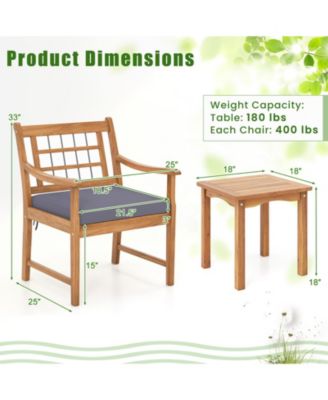 3 Piece Wood Patio Furniture Set with Seat Cushions and Acacia Wood Frame