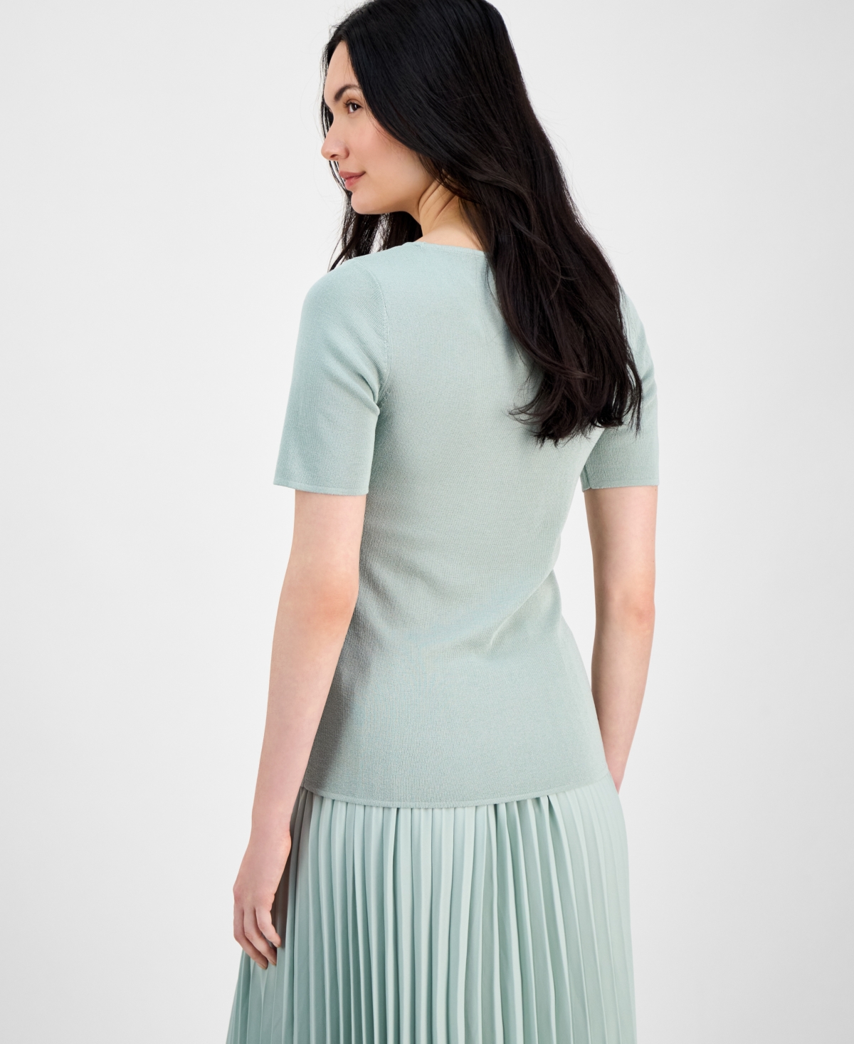 Shop Anne Klein Women's Short-sleeve Sweater Top In Soft Aloe