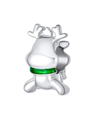 Christmas Cartoon Rudolph Red Nose Reindeer Charm Bead .925 Sterling Silver