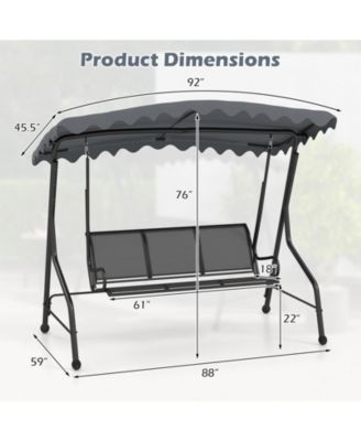 3-Seat Outdoor Porch Canopy Swing with Adjustable Shading