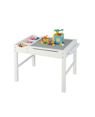 Kids Multi Activity Play Table Wooden Building Block Desk with Storage Paper Roll