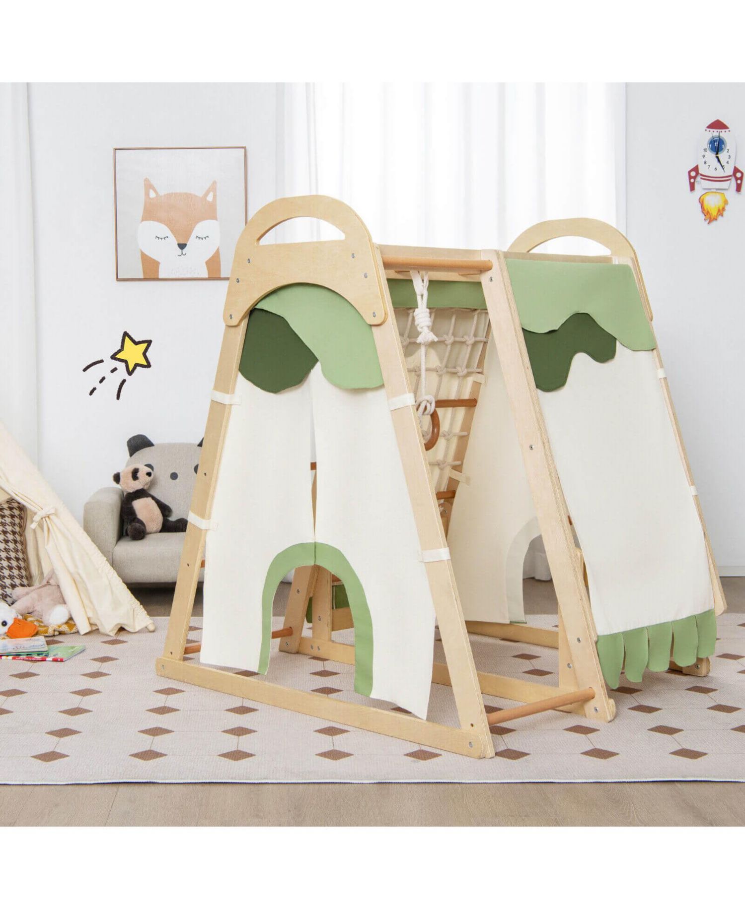 6-in-1 Wooden Kids Jungle Gym Playset with Slide