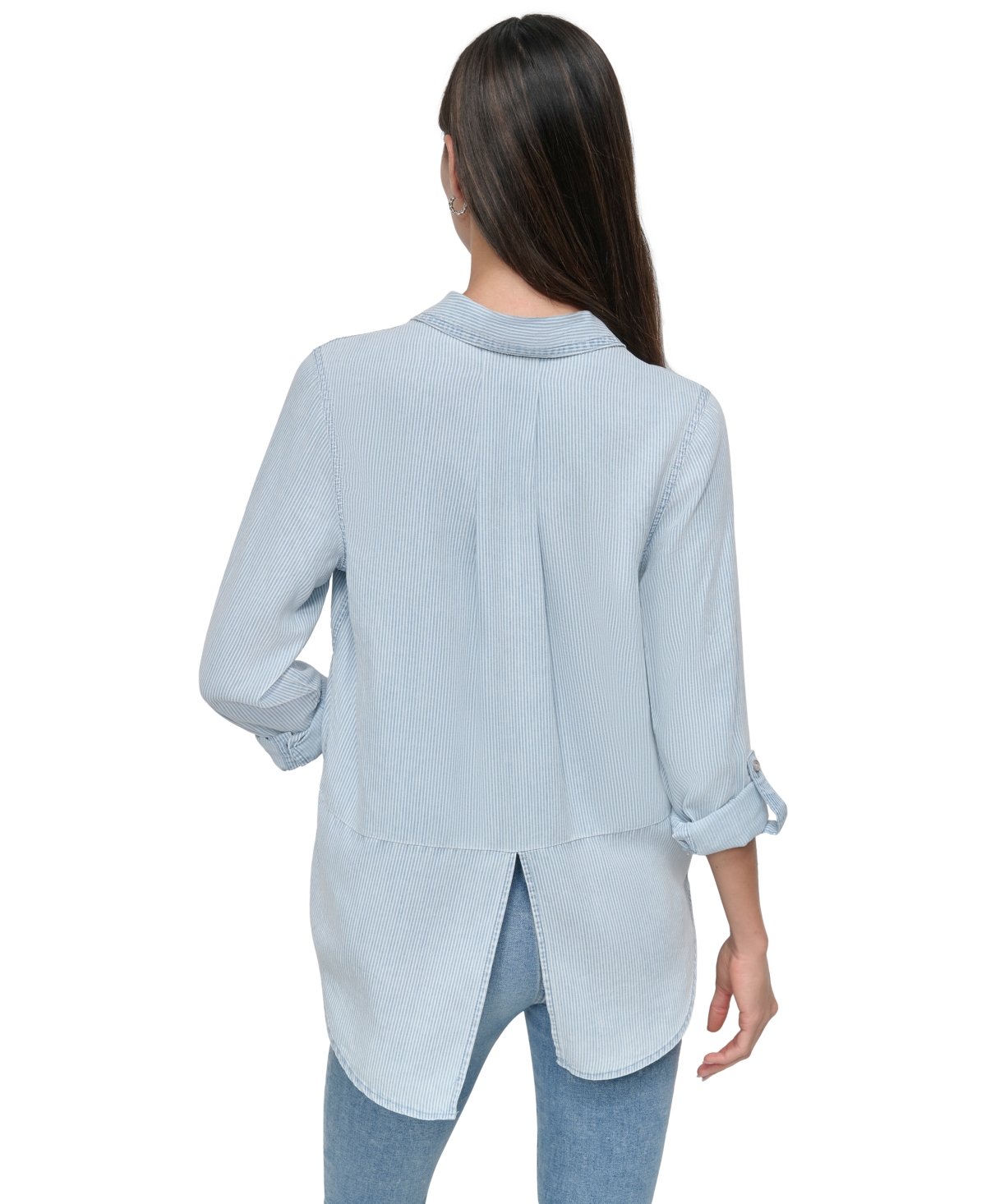 Dkny Jeans Women's Roll-tab-sleeve Button-front Shirt In Chambray Stripe