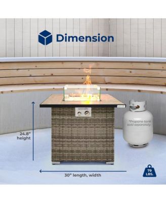 40,000 BTU Wicker Propane Gas Fire Pit Table with Tempered Glass Wind Guard