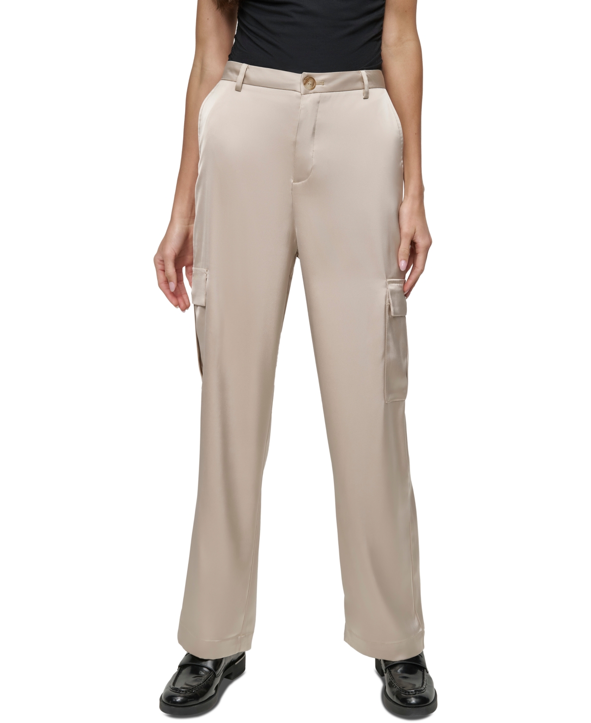 Women's Stretch Satin Cargo Wide-Leg Pants - FO5 - FORGED IRON