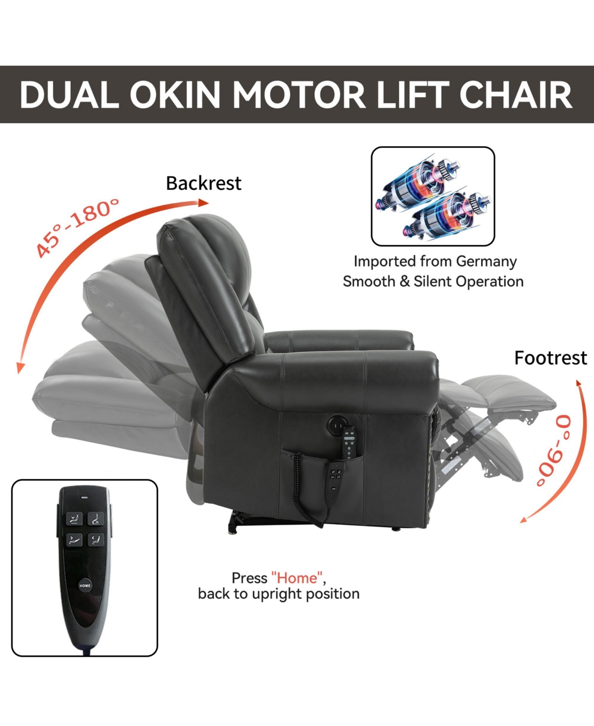 Boyel Living Power Lift Recliner Chair Heat Massage Dual Motor Infinite Position Up to 350 Lbs Faux Leather Heavy Duty Motion Mechanism with Usb Ports