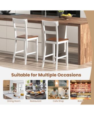 Farmhouse Dining Bar Stool Set of 2 with Solid Rubber Wood Frame