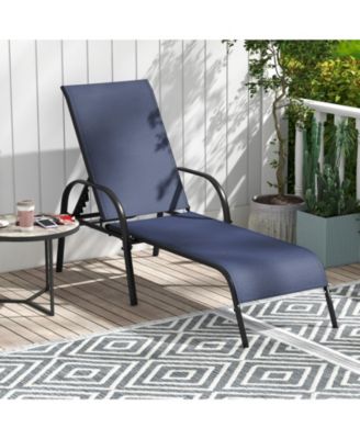 2 Pcs Outdoor Patio Lounge Chair Chaise Fabric with Adjustable Reclining Armrest