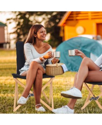 Set of 2 Bamboo Dorm Chair with Storage Pocket for Camping and Fishing