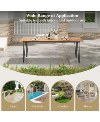 86.5 Inch Rectangular Patio Dining Table for 8 with Acacia Wood Tabletop and Umbrella Hole-86.5 inches