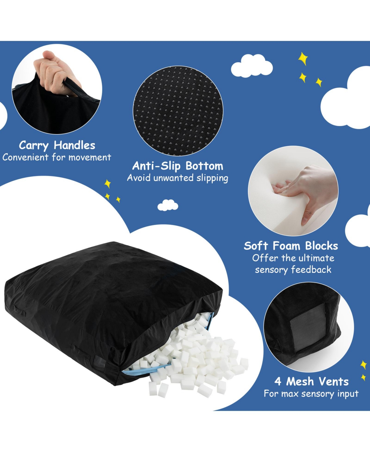Gouun x Crash Pad Sensory Mat with Foam Blocks and Washable Velvet Cover