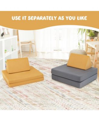 4 Pieces Convertible Kids Couch Set with 2 Folding Mats