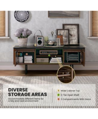 Wooden TV Stand with 2-Door Storage Cabinets for for TVs up to 55 Inch