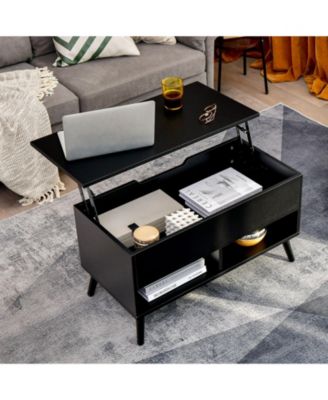 31.5 Inch Lift Top Table with Hidden Compartment and 2 Storage Shelves