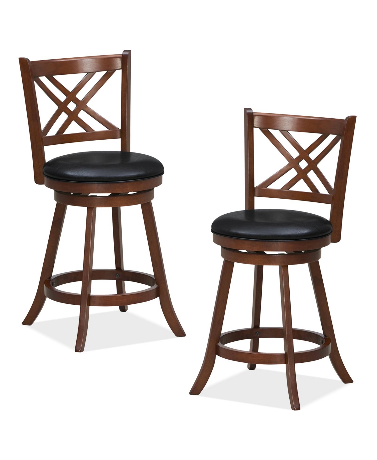 360° Swivel Upholstered Barstools Set of 2 with Back and Footrest-24 inches