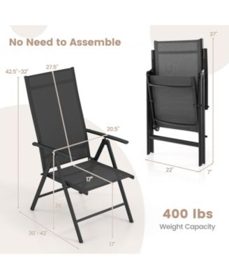 1 Piece Patio Folding Dining Chairs with 7-Level Adjustable High Backrest