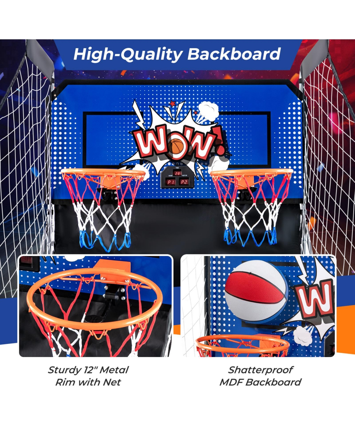 Gouun Dual Shot Basketball Arcade Game with Game Modes and 4 Balls