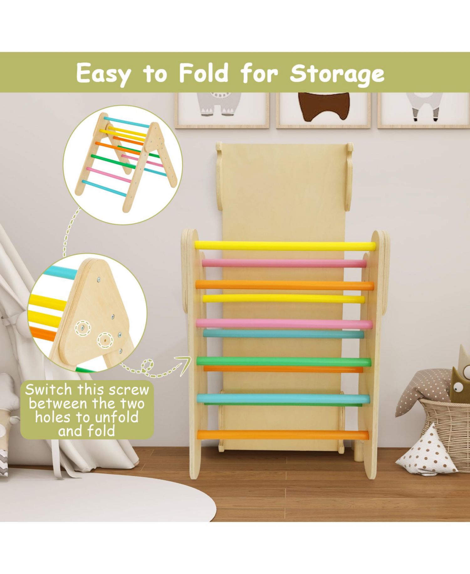 Montessori 2-in-1 Wooden Kids Climber with Triangle, Arch and Ramp