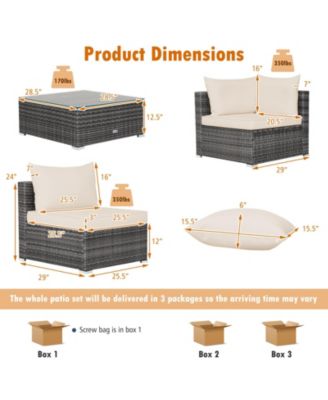 7 Pieces Patio Rattan Furniture Set with Sectional Sofa Cushioned