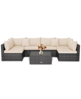 7 Pieces Patio Rattan Furniture Set with Sectional Sofa Cushioned