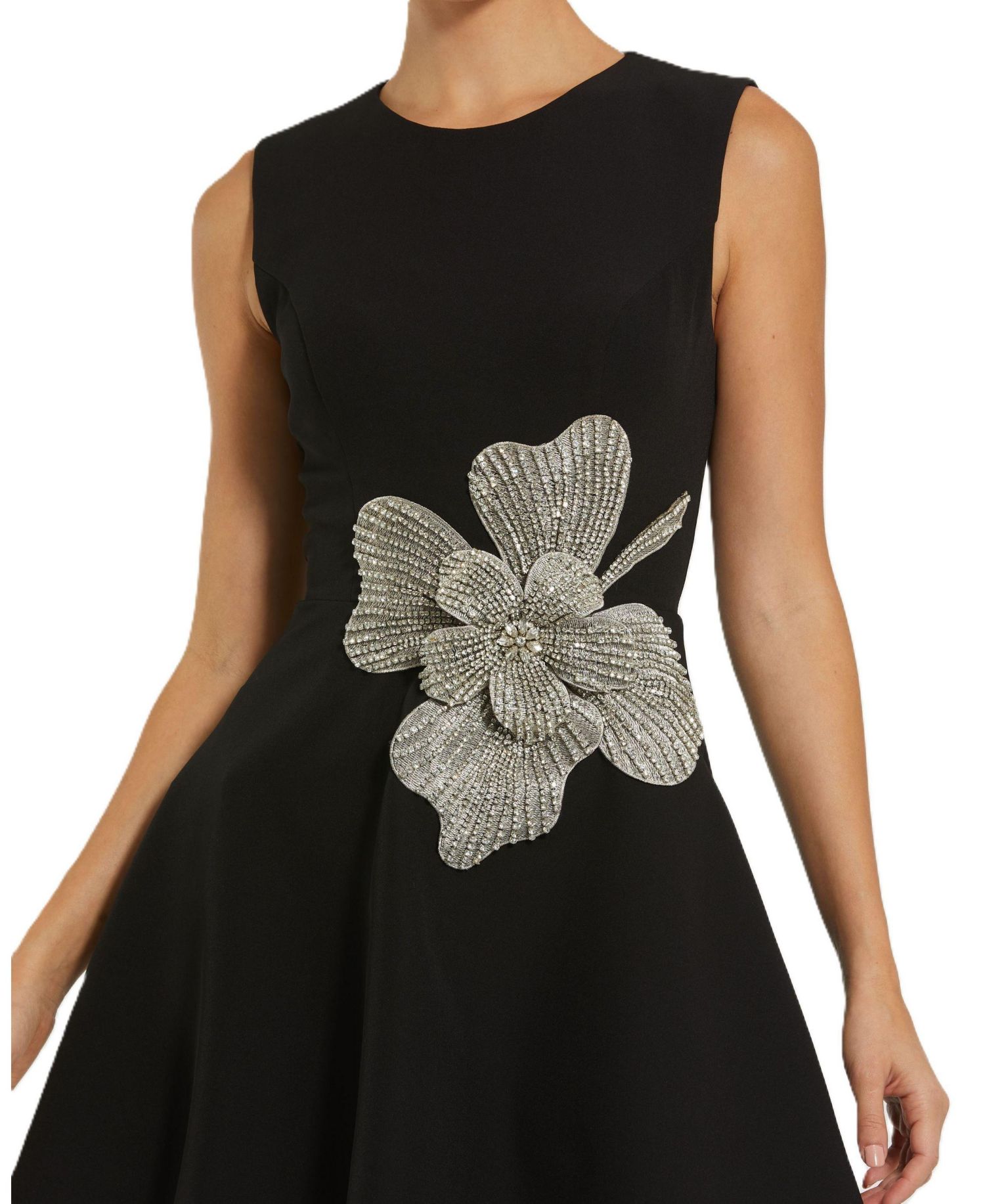 Women's Crepe Sleeveless Mini Dress With Rhinestone Flower