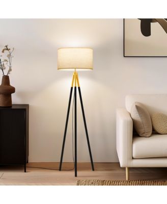 Levi Modern LED Tripod Gold Floor Lamp with Drum Shade (61"), Bulb Included